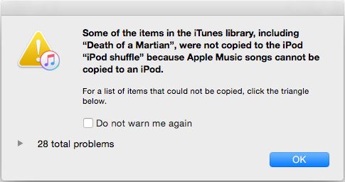 Apple Music songs can't be copied to an iPod