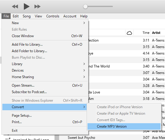 Use iTunes to create MP3 version