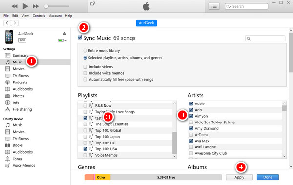 Sync songs to iPod with iTunes